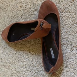 brown suede slip on flats
